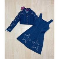 ราคา (m) เดรสยีนส์ ชุด 2 ชิ้น เดรส+เสื้อคลุม ผ้ายีนส์ ปักลายดาว งานป้าย chalita (22651018988)