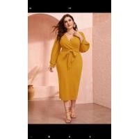 ราคา เดรสยาว สีเหลือง สาวอวบอ้วน อก44 มีสายผูกเอว ผ่าหลัง มือสอง (21642549883)