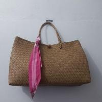 ราคา กระเป๋ากระจูดสาน​ใบใหญ่ แต่งผ้าขาวม้า (20373085653)