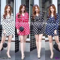 ราคา GN7819 จั้มสูท #สาวอวบ คอวีไขว้อก ลายจุด (7212930768)