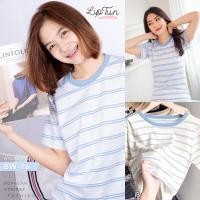 ราคา เนื้อผ้า​Cotton​ 100% ( Striped T-shirt Fashions )‼️ เสื้อยืดลายขวาง เสื้อยืดลายทาง BW-16 ลายสี : สีฟ้าอ่อน (21548155316)