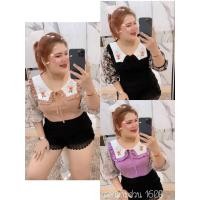 ราคา F23 ดอกสามส่วน เสื้อยืด แต่งชีฟองลายดอกแขนสามส่วน (5773792852)