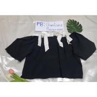 ราคา เสื้อมือสองสาวอวบ เสื้อเปิดไหล่สีดำ ผูกโบว์ตรงไหล่ได้ (17227626884)