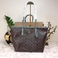 ราคา COACH CITY ZIP TOTE IN SIGNATURE COATED CANVAS (COACH F58292) COLOR : BROWN BLACK / CYAN (8957338748)