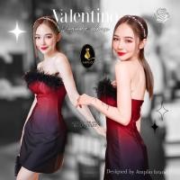 ราคา เดรสเกาะอก ไล่สีดำแดงเรดไวน์ อกแต่งขนนก ❤️‍ Amplio (19325865386)