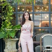 ราคา งานป้าย Orange Juice จั้มสูทสายเดี่ยวปักลาย ชมพู/ดำ (1606602316)