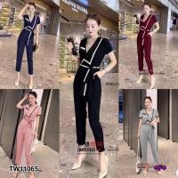ราคา JK11065 Jumpsuit จั้มสูทแขนสั้น คอวีแต่งปก กุ๊นขอบแน ปกจั้ม ขากางเกงทรงกระบอก มีซิปหลัง + สายผูกเอว พร้อมส่ง (20681136908)