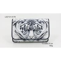ราคา L 027-01-0176 กระเป๋าหนังปลากระเบน สามพับกลางลายเสือ (2262391239)