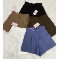 ราคา ✨Sale✨กางเกงขาสั้นซิปหลังเอวสูงเก็บหน้าท้องผ้าญาญ่าไม่ยับง่าย (20225486549)