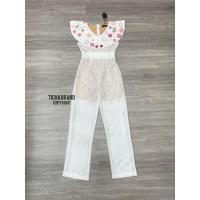 ราคา จั้มสูทคอปกแขนกุดสีขาวตัวยาวปักดอกไม้หลากสี3D (19527652216)
