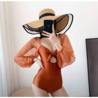 ราคา ชุดว่ายน้ำวันพีชแขนพองซีทรูสีส้มอิฐ (12674204627)