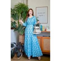 ราคา (m) เดรสยาว เดรสยาวแขนห้าส่วน สีฟ้าสวย แต่งลูกไม้คาดเอว งานป้าย lady sunshine เดรสอลัง (4388481958)