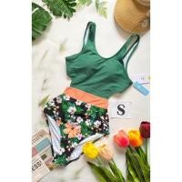 ราคา ชุดว่ายน้ำทูพีชเว้าเอว ชุดว่ายน้ำทูพีชสีเขียว ชุดว่ายน้ำเกาหลี ชุดว่ายน้ำลายดอก (13846139580)