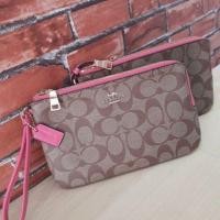 ราคา Coach double zip wallet (Size L 2 ซิป) สี pink ruby ของแท้ 100% (2377002603)