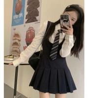 ราคา 【เซต2ชิ้น】ชุดเซตสไตล์เกาหลี สไตล์วิทยาลัย ปกโปโล เสื้อเชิ้ตแขนยาว+เอี๊ยมกระโปรง, ชุดเดรสอัดพลีทS-XL (22777766576)