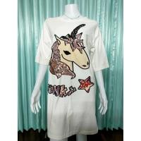 ราคา เดรสแฟชั่น สีขาว สกรีนลายยูนิคอร์น งานป้าย Kkuu-Tist Shop (14615241475)