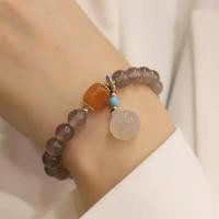 ราคา อาเกตสีม่วงและสีเทา สร้อยข้อมือจี้อาเกตสีม่วงสีเทาสไตล์เรโทรสําหรับผู้หญิง หินนำโชค หินสีอาเกต (Agate) “ดวงตาสวรรค์” (15349941473)