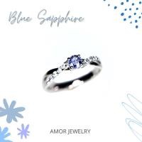 ราคา แหวนเงินแท้ 925 ฝังพลอยแซฟไฟร์สีฟ้า(Blue Sapphire)บ่าข้างเพชรcz พลอยสวยมากไฟดีมากๆๆค่ะ (25064707795)