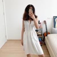 ราคา เดรสสั้นสีขาว เดรสไปทะเล ผ้าลินิน #มือสอง (2691484165)