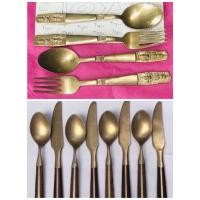 ราคา Antique Brass มีดทองเหลืองลายเทพพนม/มีดด้ามไม้ ช้อนส้อมลายเทพพนม brass cutlery ส้อมขนมด้ามไม้ลายเทพพนม Dessert Fork (20469932304)