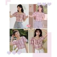 ราคา Pinky Scott Doll Crop เสื้อครอปแขนตุ๊กตาลายสก็อตสีชมพู (4939485703)