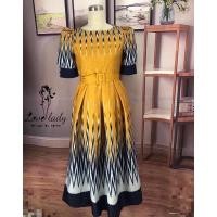 ราคา เดรสผ้าไทย ชุดผ้าไทย ชุดทำงาน เดรสลายไทย เดรสลายไทย รสลายไทย สีเหลือง ผ้าพิมลาย (2924259152)