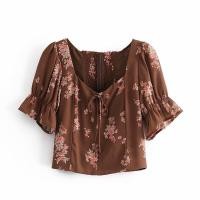 ราคา New!เสื้อ Top เสื้อครอปสีน้ำตาลลายดอกผ้าชีฟองแขนตุ๊กตา คอวีผูกโบว์ช่วงอก จั้มหลังพร้อมซิปหลังงานป้ายนำเข้า (7969770570)