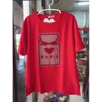 ราคา เสื้อยืดแขนสั้นผ้าเด้งสีแดง รีดเพชรหลายถุงสมบัติ (24411260765)