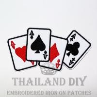 ราคา ตัวรีดติดเสื้อ ลายไพ่ หน้าไพ่ สี่เอซ สวยๆ สัญลักษณ์ Four Ace Poker card Casino Patch งานปัก WOP DIY ตัวรีด อาร์มติดเสือ (15518230407)
