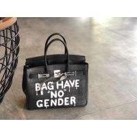 ราคา กระเป๋าหนังแท้ BK Matte 30 Genuine Leather, Acrylic painted by hand. (8708477320)