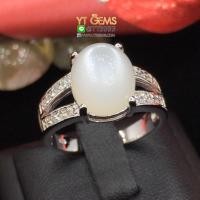 ราคา แหวนมุกดาหาร แหวนมูนสโตน แหวนเงินแท้92.5% ชุบทองคำขาว พลอยมุกดาหารแท้ มูนสโตนแท้ ตกแต่งเพชรSwiss YTG-7860 (7705764491)