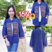 ราคา Pandy_Shop เสื้อคลุมผ้าฝ้ายคอจีนแต่งผ้าทอนากา (6801846576)