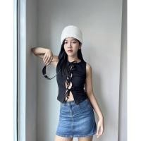 ราคา Lena top (black) เสื้อครอป เสื้อแขนกุด ผูกโบว์หน้าสายฝอ!! (19470649960)
