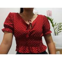 ราคา เสื้อครอป สีแดง ลายจุด (6532776139)