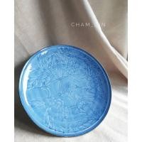 ราคา สินค้ามือสอง จานเซรามิคเคลือบสีน้ำเงิน ลายนกและต้นไม้ จานญี่ปุ่นมือสอง (3958294984)