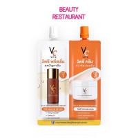 ราคา ( 1 ซอง ) VC Vit C ครีมซองคู่ ดับเบิ้ลวิตซี แบบซอง (น้องฉัตร) 2 in 1 วิตซี พรีเซรั่ม + วิตซี ครีม (23814984457)