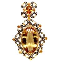 ราคา เข็มกลัดอพลอยแท้ ซิทริน(Citrine) 23 x 41 mm. ล้อม บุษราคัม เงินแท้ 925 ชุบทอง 18K (24159834131)