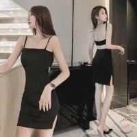 ราคา พร้อมส่งไทย ราคาถูกมินิเดรสสีดำสายเดี่ยว ดีเทลผ่าโชว์หลัง (21177201011)