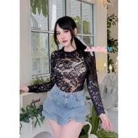 ราคา บอดี้สูทคอกลมแขนยาวซีทรู (21772583133)