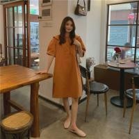 ราคา พร้อมส่ง เดรสกระโปรงคอปกแขนสั้นสีส้ม กระดุมช่วงอกถอดได้ ผ้าโพลีเอสเตอร์ ผ้าดีมากๆ ผ้าหนาเป็นทรงสวย (10807188645)