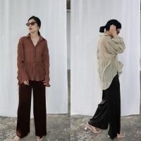 ราคา #706 เซทเสื้อเชิ๊ตผ้าย่นคู่กับกางเกงผ้ากำมะหยี่อัดพลีท (7501828479)