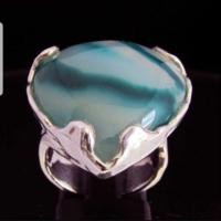 ราคา แหวนเงินแท้ 925 sterling silver gemstone ring with a pear shaped green agate marked 925 size 8 (2285417593)