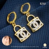 ราคา JNist E232 ต่างหูกุญแจเพชร CCหุ้มทองแท้ ต่างหูเพชรสวิส CZ ต่างหูห่วง ชุบทองไมครอน (11443818924)