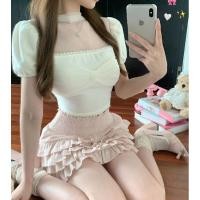 ราคา เสื้อไหมพรมคอปีน แต่งซีทรู ช่วงอกแต่ง ขอบลูกไม้ แต่งโบว์ซีทรู รับรองว่าปัง (24466899734)