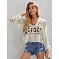 ราคา Anda47เสื้อครอปพริ้วแขนยาว **พร้อมส่ง** (9734195298)