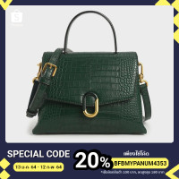 ราคา กระเป๋าcharles&keithงานแท้จากshopไทย100%CROC-EFFECT STONE EMBELLISHED HANDBAG CK2-80270525 Green (4675334779)