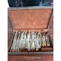 ราคา ชุดกระเป๋ากล่องไม้ใส่ช้อน-ส้อมทองเหลืองเก่า 24 ชิ้น (20046460432)