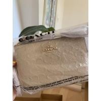 ราคา กระเป๋า Coach คล้องมือ หนังแก้ว สีเนื้อ(Platinum) COACH F58034 CORNER ZIP WRISTLET (9143153166)