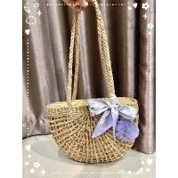 ราคา กระเป๋าสานผักตบชวาสะพายไหล่แต่งโบปอมๆ (19354551874)