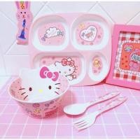 ราคา ชุดจานชามเด็ก จาน ถ้วย ช้อนส้อม เมลามีน ลายคิตตี้ (15339691985)